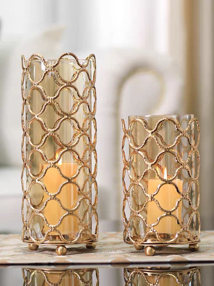 Golden Hollow Out Glass Vase with Metal Frame - OSC